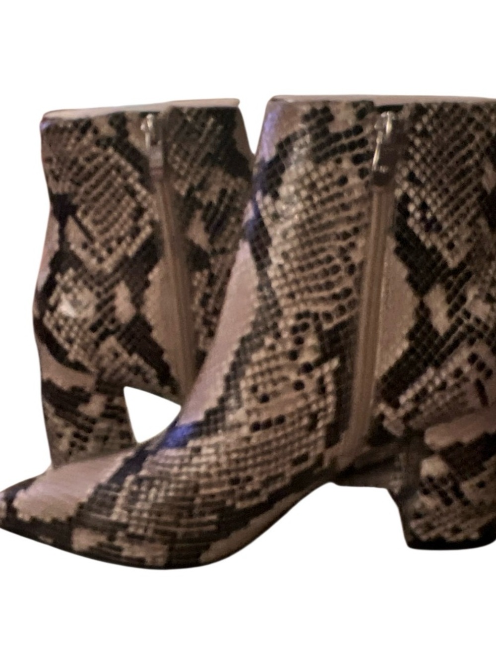 Marc Fisher Snake-Print Ankle Boots in Black and Cream